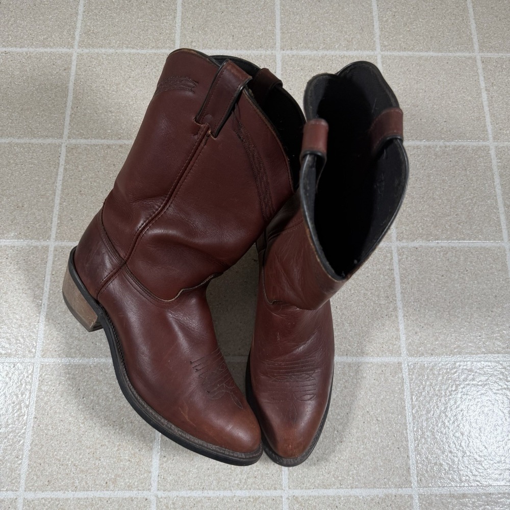 Vintage Abilene Brown Leather Cowboy Roper Boots Men's 12D Made in USA Western